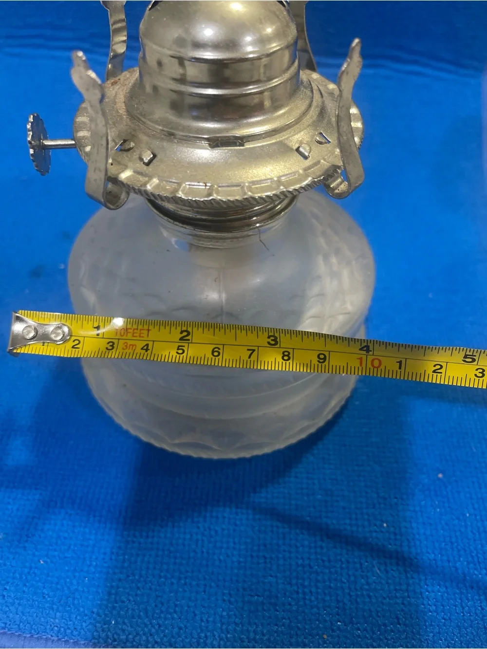 Antique Frosted Glass Oil Lantern With Wick Approx 4x5 Vintage Collectible